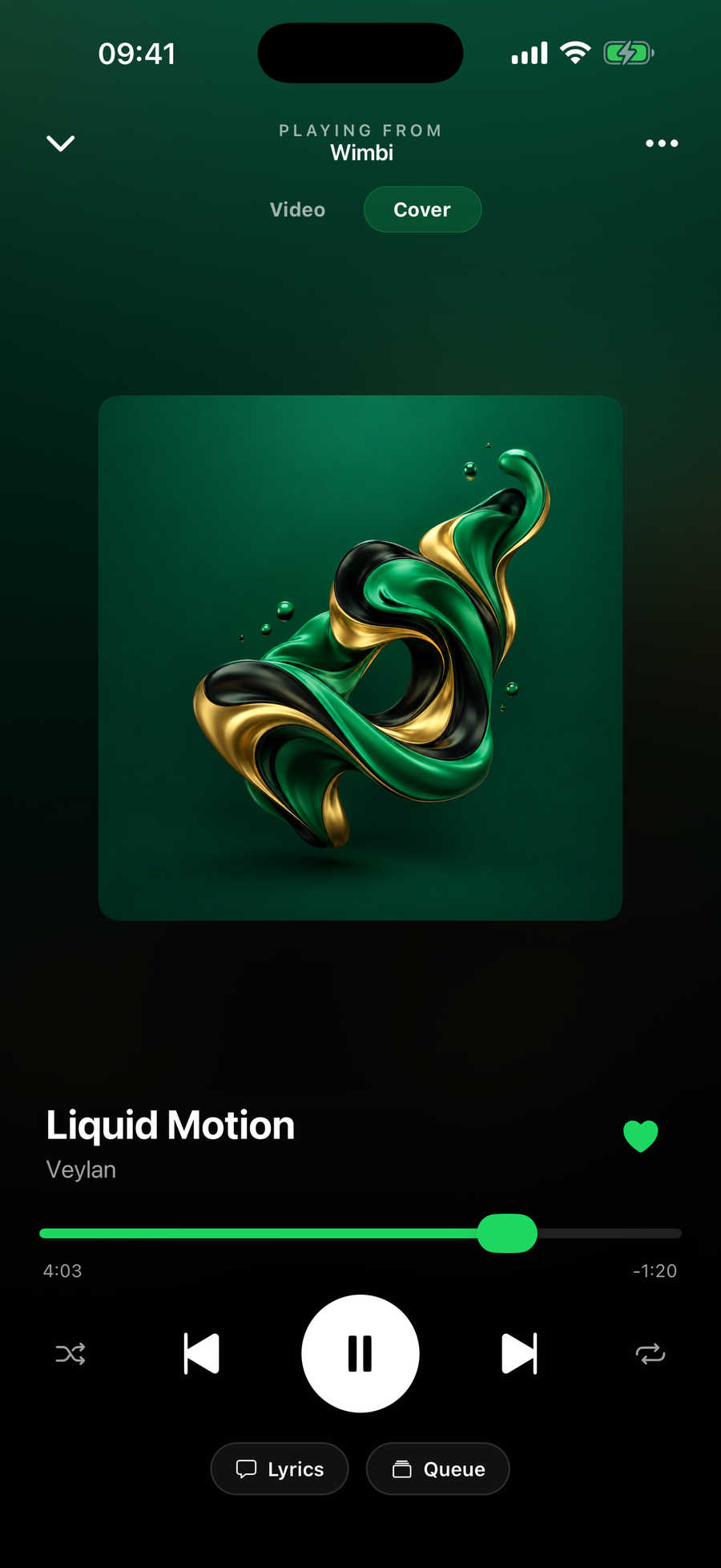 Pantalla del reproductor de Wimbi