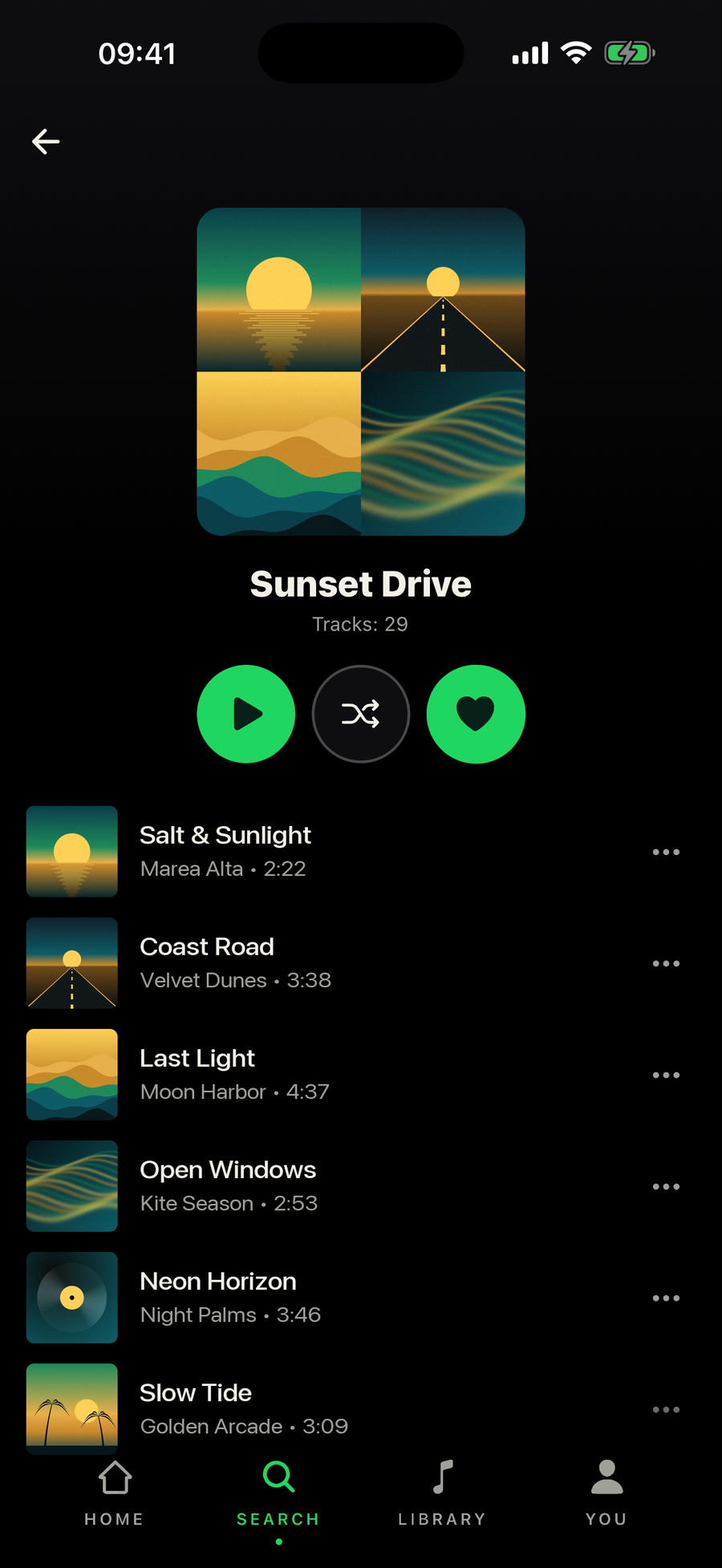Pantalla de playlist de Wimbi